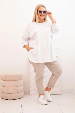 Bluzka damska Plus Size z bawełną z kieszenią i rękawem podwijanym biała  