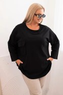 Bluzka damska Plus Size z bawełną z kieszenią i rękawem podwijanym czarna  