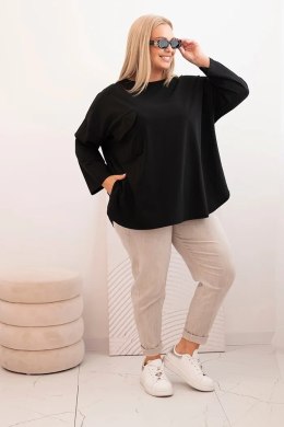 Bluzka damska Plus Size z bawełną z kieszenią i rękawem podwijanym czarna  