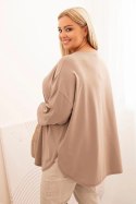 Bluzka damska Plus Size z bawełną z kieszenią i rękawem podwijanym fango  