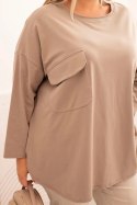 Bluzka damska Plus Size z bawełną z kieszenią i rękawem podwijanym fango  