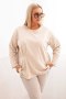 Bluzka damska plus size z bawełną z długim rękawem i marszczeniem beżowa  