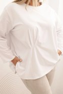 Bluzka damska plus size z bawełną z długim rękawem i marszczeniem biała  