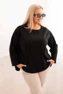 Bluzka damska plus size z bawełną z długim rękawem i marszczeniem czarna  