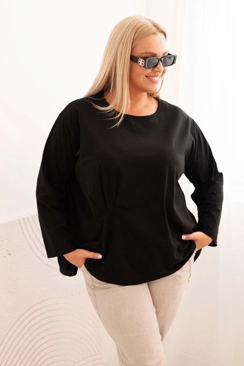Bluzka damska plus size z bawełną z długim rękawem i marszczeniem czarna  