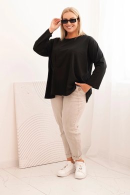 Bluzka damska plus size z bawełną z długim rękawem i marszczeniem czarna  
