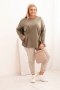 Bluzka damska plus size z bawełną z długim rękawem i marszczeniem khaki  
