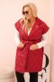 Kamizelka damska Plus Size pikowana z paskiem i kołnierzem bordowa  