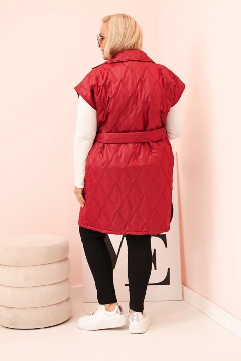 Kamizelka damska Plus Size pikowana z paskiem i kołnierzem bordowa Kamizelka damska Plus Size pikowana z paskiem i kołnierzem bordowa