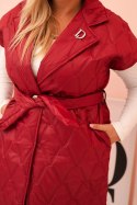Kamizelka damska Plus Size pikowana z paskiem i kołnierzem bordowa  