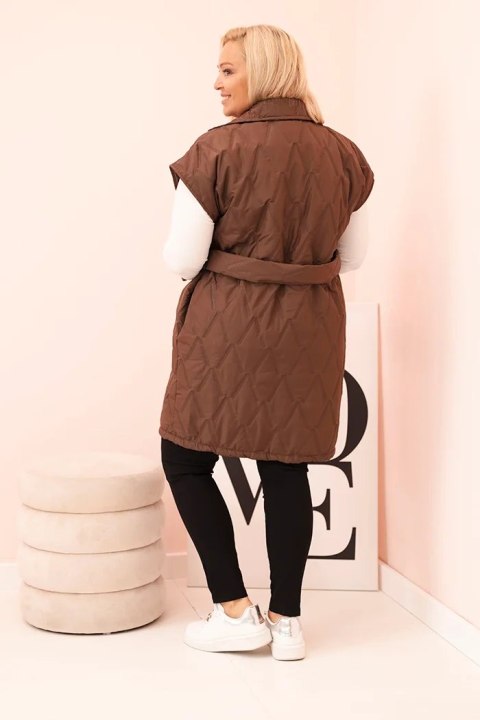 Kamizelka damska Plus Size pikowana z paskiem i kołnierzem czekoladowa Kamizelka damska Plus Size pikowana z paskiem i kołnierzem czekoladowa