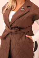 Kamizelka damska Plus Size pikowana z paskiem i kołnierzem czekoladowa  