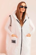 Kamizelka damska pikowana Plus Size z kapturem zapinana na zamek biała  