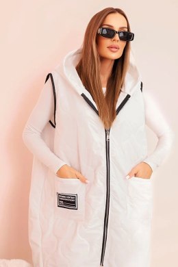 Kamizelka damska pikowana Plus Size z kapturem zapinana na zamek biała  