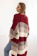Kardigan sweter damski z wełną w kolorowe pasy bordowy  