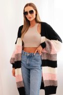 Kardigan sweter damski z wełną w kolorowe pasy czarny  