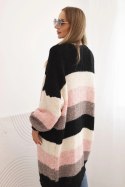 Kardigan sweter damski z wełną w kolorowe pasy czarny  