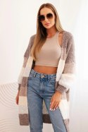 Kardigan sweter damski z wełną w kolorowe pasy fango  