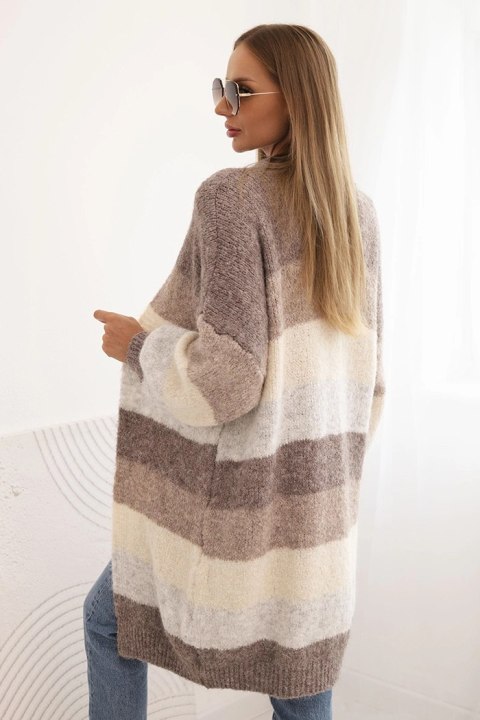 Kardigan sweter damski z wełną w kolorowe pasy fango Kardigan sweter damski z wełną w kolorowe pasy fango
