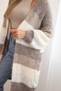 Kardigan sweter damski z wełną w kolorowe pasy fango  