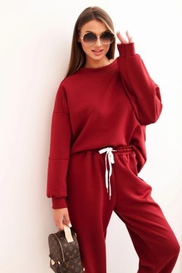 Komplet damski masełkowy z luźną bluzą i spodniami z napisem LOVE bordowy  