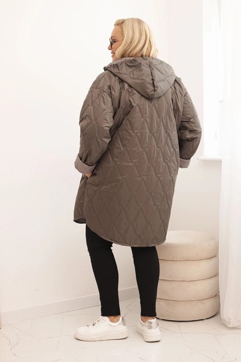 Kurtka damska Plus Size pikowana z kapturem i napisem HOPE cappucino Kurtka damska Plus Size pikowana z kapturem i napisem HOPE cappucino