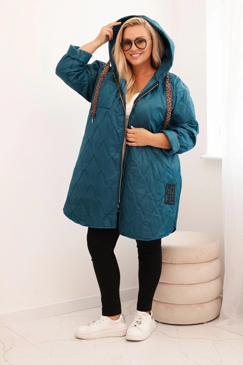 Kurtka damska Plus Size pikowana z kapturem i napisem HOPE morska Kurtka damska Plus Size pikowana z kapturem i napisem HOPE morska