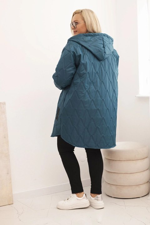 Kurtka damska Plus Size pikowana z kapturem i napisem HOPE morska Kurtka damska Plus Size pikowana z kapturem i napisem HOPE morska