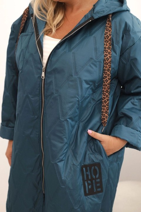 Kurtka damska Plus Size pikowana z kapturem i napisem HOPE morska Kurtka damska Plus Size pikowana z kapturem i napisem HOPE morska