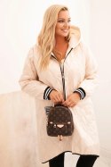 Kurtka damska Plus Size pikowana z kapturem i sportowymi mankietami beżowa  