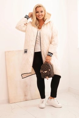 Kurtka damska Plus Size pikowana z kapturem i sportowymi mankietami beżowa  