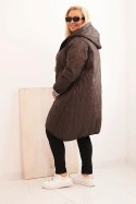 Kurtka damska Plus Size pikowana z kapturem i sportowymi mankietami brązowa  
