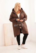 Kurtka damska Plus Size pikowana z kapturem i sportowymi mankietami czekoladowa  