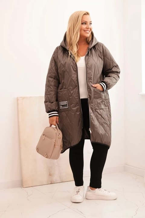 Kurtka damska Plus Size pikowana z kapturem i sportowymi mankietami fango Kurtka damska Plus Size pikowana z kapturem i sportowymi mankietami fango