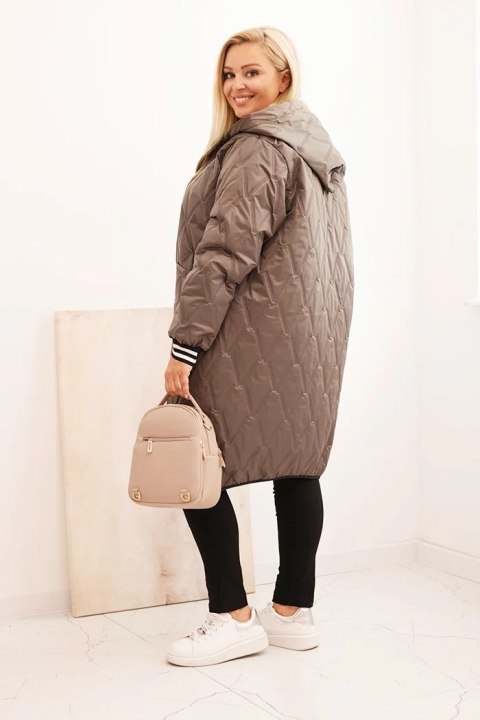 Kurtka damska Plus Size pikowana z kapturem i sportowymi mankietami fango Kurtka damska Plus Size pikowana z kapturem i sportowymi mankietami fango