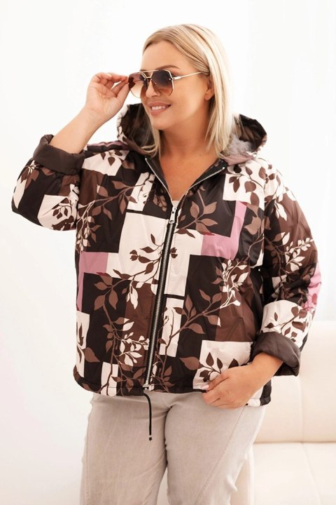 Kurtka damska Plus Size z kapturem i wydłużonym tyłem brązowa Kurtka damska Plus Size z kapturem i wydłużonym tyłem brązowa