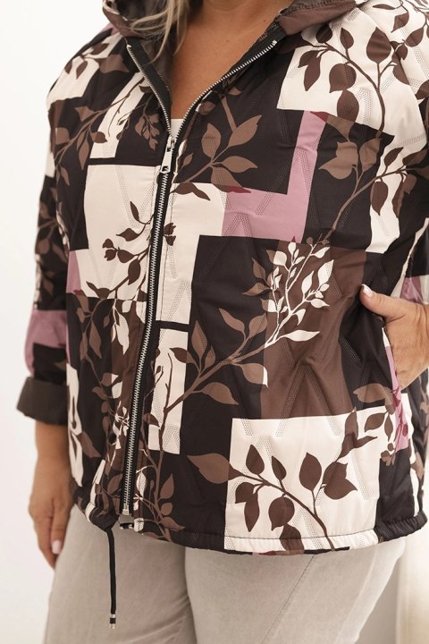 Kurtka damska Plus Size z kapturem i wydłużonym tyłem brązowa Kurtka damska Plus Size z kapturem i wydłużonym tyłem brązowa