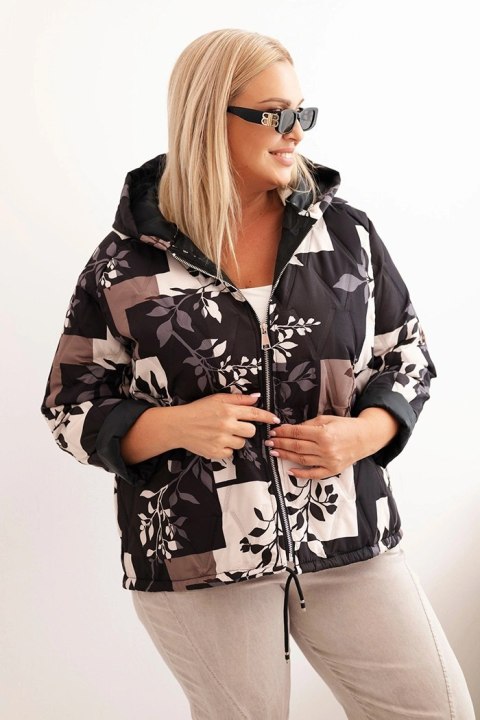 Kurtka damska Plus Size z kapturem i wydłużonym tyłem czarna  