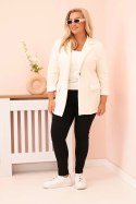 Marynarka damska z wiskozy Plus Size z długim rękawem i kołnierzem ecru  