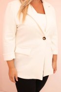 Marynarka damska z wiskozy Plus Size z długim rękawem i kołnierzem ecru  