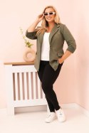 Marynarka damska z wiskozy Plus Size z długim rękawem i kołnierzem khaki  