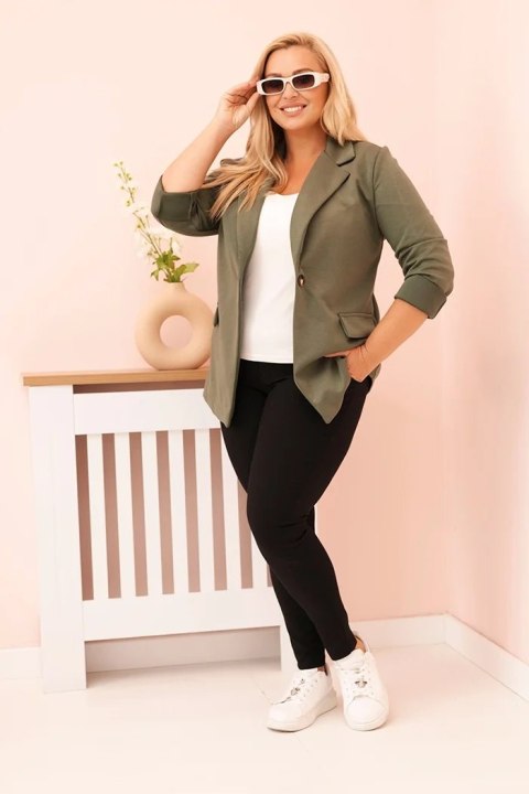 Marynarka damska z wiskozy Plus Size z długim rękawem i kołnierzem khaki Marynarka damska z wiskozy Plus Size z długim rękawem i kołnierzem khaki