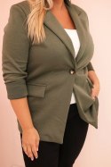 Marynarka damska z wiskozy Plus Size z długim rękawem i kołnierzem khaki  