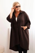 Bluza Narzutka damska Plus Size Punto z bawełną i guzikami brązowa  