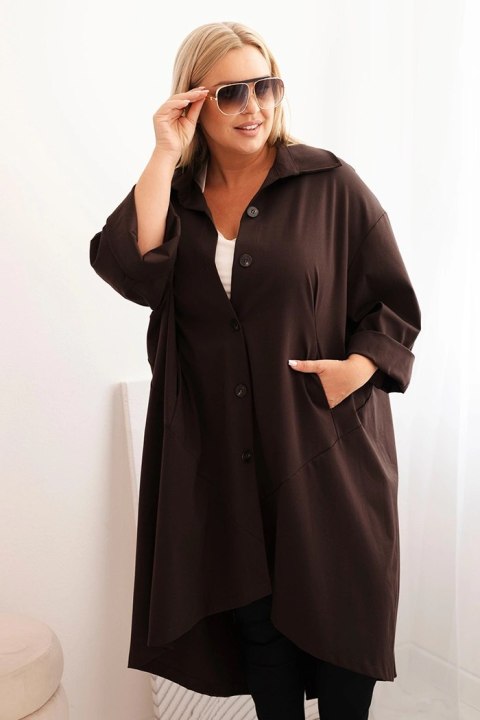 Bluza Narzutka damska Plus Size Punto z bawełną i guzikami brązowa Bluza Narzutka damska Plus Size Punto z bawełną i guzikami brązowa