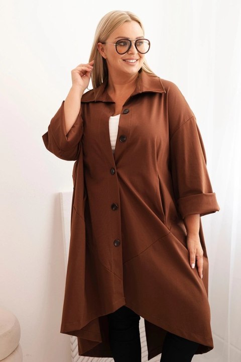Bluza Narzutka damska Plus Size Punto z bawełną i guzikami czekoladowa Bluza Narzutka damska Plus Size Punto z bawełną i guzikami czekoladowa