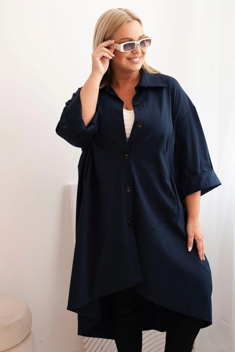 Bluza Narzutka damska Plus Size Punto z bawełną i guzikami granatowa Bluza Narzutka damska Plus Size Punto z bawełną i guzikami granatowa
