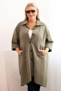 Bluza Narzutka damska Plus Size Punto z bawełną i guzikami khaki  