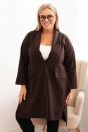 Bluza Narzutka damska Plus Size Punto z bawełną zapinana na guzik brązowa  