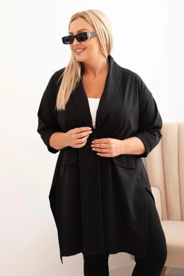 Bluza Narzutka damska Plus Size Punto z bawełną zapinana na guzik czarna  
